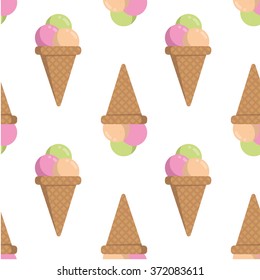 Ice-cream vector seamless pattern with waffle cone
