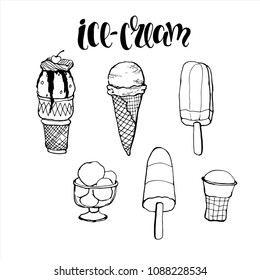 Ice-cream - Vector set of hand drawn illustrations. Can be used as logos, prints, cards, banners ets. 