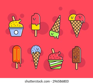 Ice-cream vector set. Outline style design. 