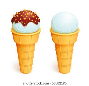 Ice-cream in wafer cones. Vector EPS10.