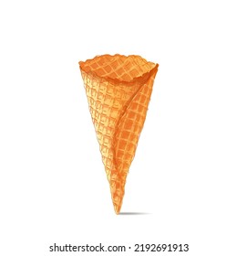 Ice-cream waffle cone. Balls of vanilla, citrus, strawberry, mint, chocolate. Vector realistic line illustration