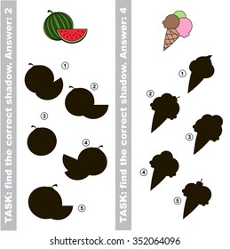 Ice-cream and watermelon. Find true correct shadow.
