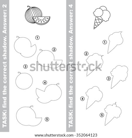 Ice-cream and watermelon. Find true correct shadow.