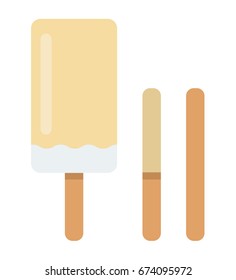 Ice-cream in white glaze on a stick. Two wooden ice cream sticks vector flat material design isolated on white