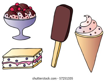 ice-creams are on the whiye background