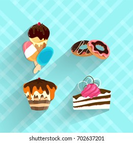 Icecreams, with ribbon on skyblue background.