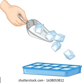 Icecube In Spoon And Ice Tray On White Background Illustration