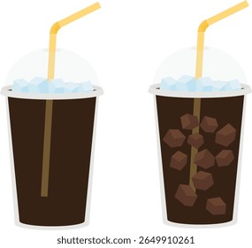Iced Americano Coffee in Plastic Cup with Straw Flat Vector Illustration for Cafe Menu, Summer Beverage, and Refreshment Design