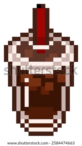 Iced americano cold coffee with red straw on it ready to drink for refreshing hot day and accompany for work vector pixel art for game, element, icon, sticker