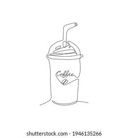 iced blended Frappuccino, coffee beans - continuous one line drawing