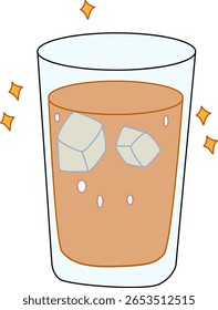 Iced brown drink vector illustration in glass with ice cubes, perfect for tea, coffee, or summer beverage design needs

