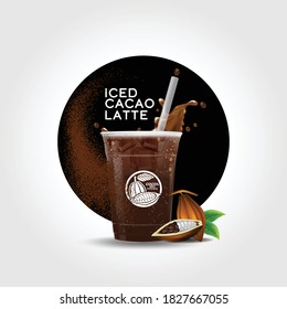 iced cacao takeaway cup vector illustration, Iced cocoa latte