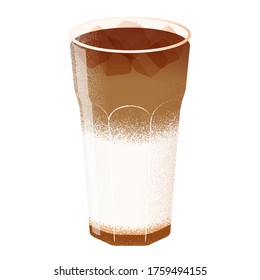 Iced Caramel Macchiato, Tall Glass, Vector Illustration. Isolated Image on White Background.