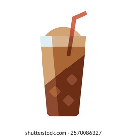 Iced Chocolate Milk Glass Vector Illustration - Cartoon, Clipart aand Line Art Design