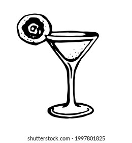 Iced cocktail. Vector isolated, black