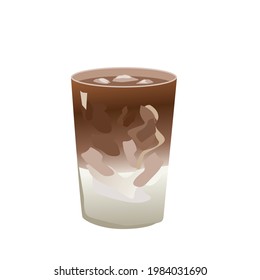 Iced cocoa, milk and ice in a clear glass.Isolated vector illustration on a white background.