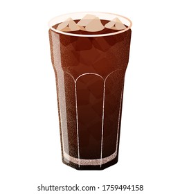 Iced Coffee Americano, Tall Glass, Vector Illustration. Isolated Image on White Background.