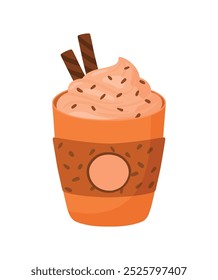 Iced Coffee Beverage Icon for Autumn Drink in Cute Cartoon Vector Illustration