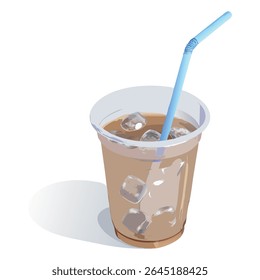 Iced coffee beverage with straw and ice cubes refreshing drink for summer time cold brew refreshment
