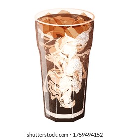 Iced Coffee Cafe Latte, Tall Glass, Vector Illustration. Isolated Image on White Background.