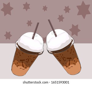 Iced Coffee , Cheer, Brown and Brown Star Background Two Colors