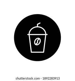 Iced coffee cup icon in black circular style. Iced coffee cup symbol. Vector illustration