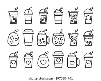 Iced coffee cup icon. Thin line coffee mug.