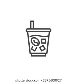 Iced coffee cup line icon. linear style sign for mobile concept and web design. Coffee with ice and straw outline vector icon. Symbol, logo illustration. Vector graphics