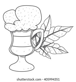 Iced coffee in the cup outline drawing.
