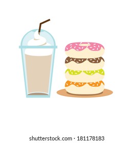 Iced Coffee and Donuts Vector Illustration