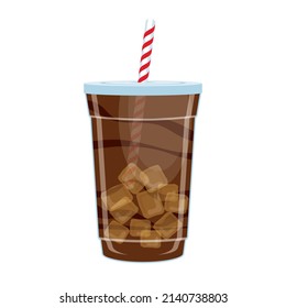 Iced Coffee Drink In A Plastic Cup Icon Vector. Chocolate Milkshake In A Plastic Cup With A Straw Icon Vector Isolated On A White Background. Ice Coffee Design Element