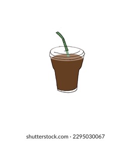 Iced coffee drink in a plastic cup icon vector, iced americano, drawing style vector illustration