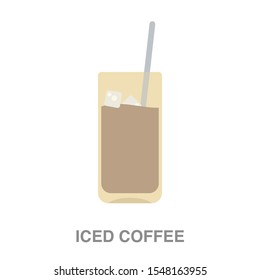 Iced coffee flat icon on white transparent background. You can be used iced coffee icon for several purposes.