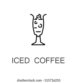 Iced coffee flat icon. Single high quality outline symbol of drink for web design or mobile app. Thin line signs of ice coffee for design logo, visit card, etc. Outline pictogram of coffee with ice
