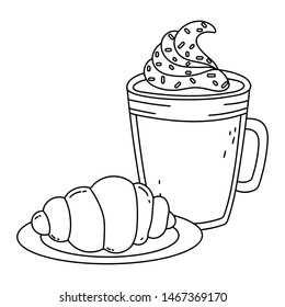 Iced coffee glass and bread vector design