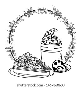 Iced coffee glass and cake vector design