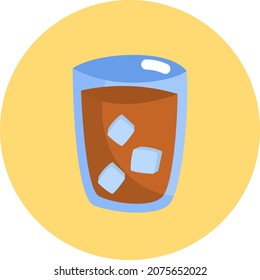 Iced coffee in glass cup, illustration, vector, on a white background.