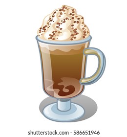 An iced coffee in a glass cup isolated on a white background. Cartoon vector close-up illustration.