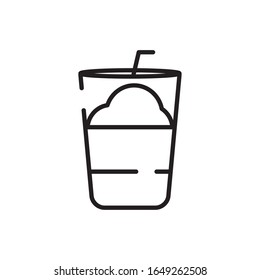 Iced coffee glass line style icon design of time drink breakfast beverage morning store aroma and caffeine theme Vector illustration