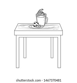 Iced coffee glass over table vector design