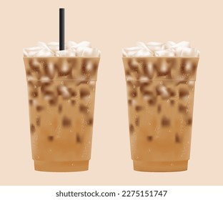 Iced coffee in glass and plastic cup