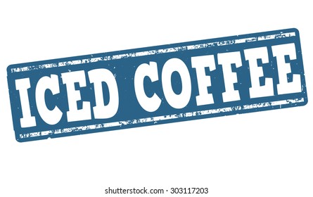 Iced coffee grunge rubber stamp on white background, vector illustration