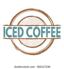 Iced coffee grunge rubber stamp on white background, vector illustration