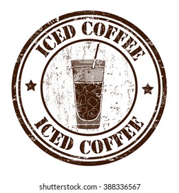Iced coffee grunge rubber stamp on white background, vector illustration