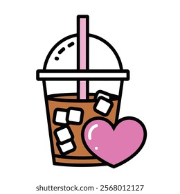 Iced Coffee with Heart Icon Illustration