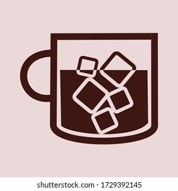 Iced coffee with ice cubes vector icon. Fresh cold beverage symbol. Vector Illustration.