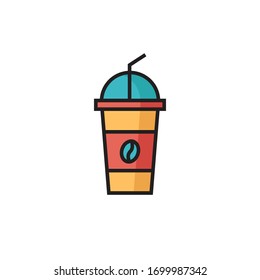 diseño de estilo de esquema rellenado por ilustración de vector de icono de café helado. aislado sobre fondo blanco