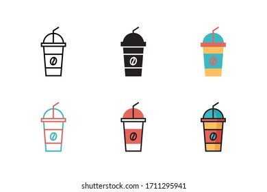 iced coffee icon vector illustration with six different style design. isolated on white background