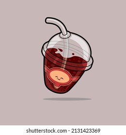 Iced Coffee illustration, Clear Plastic cup model, Vector Illustration