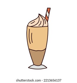 Iced coffee with milk colorful doodle illustration in vector. Iced coffee with cream  illustration in vector. Milkshake colorful doodle illustration in vector